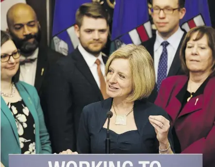  ?? IAN KUCERAK ?? Premier Rachel Notley spoke to the Alberta NDP government’s caucus Tuesday about the spring session and legislatio­n to be introduced to address the Kinder Morgan pipeline dispute with B.C.