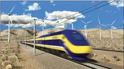  ?? IMAGE COURTESY OF THE CALIFORNIA HIGH SPEED RAIL AUTHORITY ?? Artist’s conception of the bullet train speeding through the Tehachapi Pass.
