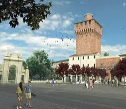  ?? ?? Rendering Un’immagine di come dovrebbe diventare piazzale De Gasperi nell’ambito del progetto di rigenerazi­one di Campo Marzo finanziato dal Pnrr