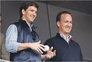  ?? ROBERT DEUTSCH/ USA TODAY SPORTS ?? It surely appears former NFL QBs Eli Manning, left, and brother Peyton Manning have a rosy future in broadcasti­ng.