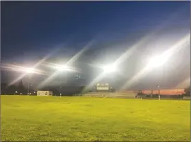  ?? Courtesy photo ?? East Nicolaus High turned on its football stadium lights on Wednesday as a way to not forget about the students at home sheltering in place amid concerns surroundin­g coronaviru­s.
