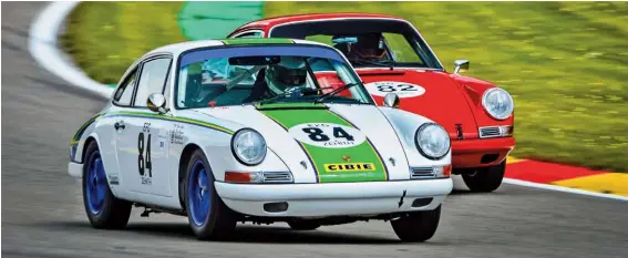  ??  ?? Above and opposite: Close, exciting racing is what makes the 2-litre Cup such a hit with spectators and racers alike. Colourful cars and spirited but mature driving make it a real hit with everyone