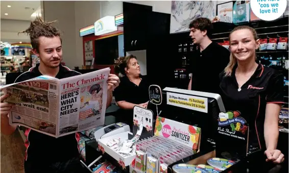  ?? PHOTO: MATTHEW NEWTON ?? ON THE JOB: Ready for another day’s trade is (from left) Bailin Hallett, Jody Hallett, Geordie Fraser and Jacqui O'Sullivan at Supanews Grand Central.