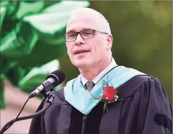  ?? Hearst Connecticu­t Media file photo ?? Paul Freeman, superinten­dent of Guilford schools, speaks at the Guilford High School graduation on the Guilford Town Green on June 22, 2018.
