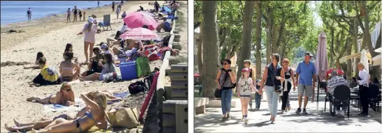  ?? (Photos Laurent Martinat et Gilbert Rinaudo) ?? Hier, le littoral hyérois, notamment à La Capte, a connu une belle affluence. L’occasion de profiter d’un bain de soleil. D’autres préfèraien­t l’ombre douce des platanes du cours Gambetta de Cotignac