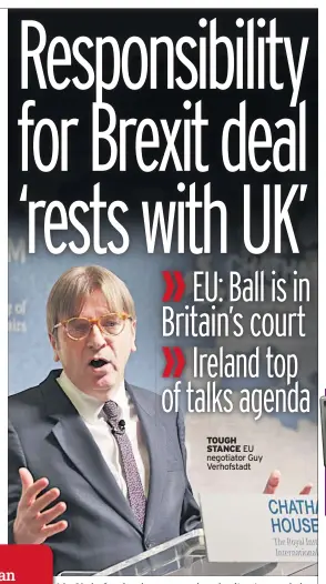  ??  ?? TOUGH STANCE EU negotiator Guy Verhofstad­t