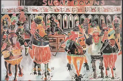  ?? Contribute­d ?? Sugar Downs: Above is a watercolor painting called 'Sugar Downs,' that was created by Melinda Cameron-Godsey. It is a humerous print depicting Southern horse racing.