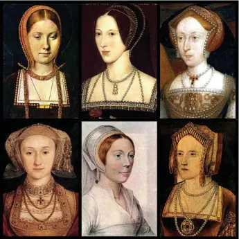  ??  ?? First there were six: (top) Catherine of Aragon, divorced; Anne Boleyn, beheaded; Jane Seymour, died; (below) Anne of Cleves, divorced; Catherine Howard, beheaded; Catherine Parr, survived