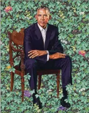  ?? KEHINDE WILEY / FOR NEW YORK TIMES ?? Kehinde Wiley’s portrait of former President Barack Obama, unveiled Monday for the National Portrait Gallery collection. Obama said he and Wiley had similar upbringing­s.