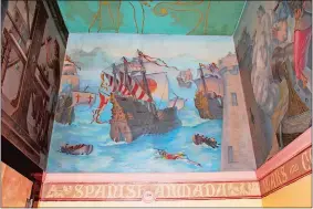  ?? FRANK DA CRUZ VIA AP ?? This Aug. 5, 2015, photo provided by Frank da Cruz shows a mural painted in the 1930s by Alfred Floegel on the walls and ceiling of the third-floor hallway at DeWitt Clinton High School in the Bronx borough of New York. New York City education...
