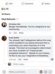  ?? SCREENGRAB ?? An image of he Facebook posts by Christine Irish and Emily Mellits.