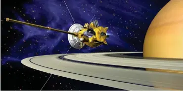  ?? Foto: dpa/NASA/DLR ?? Computergr­afik von »Cassini« am Saturn
