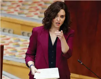  ?? ?? La presidenta de la Comunidad de Madrid, Isabel Díaz Ayuso, ayer en la Asamblea de Madrid.