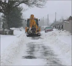  ??  ?? Council workers clearing the road at Tomacork, Carnew.