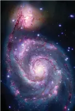  ?? X-RAY: NASA/CXC/SAO/R. DISTEFANO, ET AL.; OPTICAL: NASA/ESA/ STSCI/GENDLER ?? SPIRAL HOME. Nestled inside one of the Whirlpool Galaxy’s arms lies M51-ULS-1, at a distance of more than 28 million light-years away.