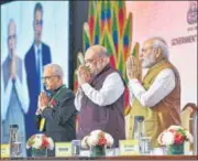  ?? ?? Prime Minister Narendra Modi with home minister Amit Shah at the conference on counter-terrorism financing on Friday.