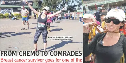  ?? ?? Lauren Shenk at the 2017
Comrades Marathon
Lauren Shenk with her 2018 Comrades Marathon medal