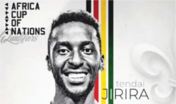  ?? AFCON ?? TOUGH LUCK . . . Zimbabwe internatio­nal defender, Tendai Jirira, seen here in a social media graphic posted by his American side, says he endured a nightmare in Addis Ababa, as he battled to try and get a connecting flight, to play for the Warriors in the qualifiers