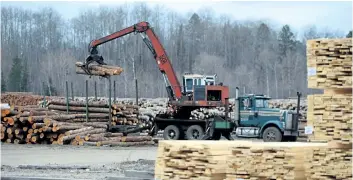 ?? SEAN KILPATRICK/THE CANADIAN PRESS ?? Logs are unloaded at Murray Brothers Lumber Company woodlot in Madawaska, Ont., on Tuesday, April 25, 2017. Canada has launched a wide-ranging attack against U.S. trade practices in a broad internatio­nal complaint over American use of punitive duties.