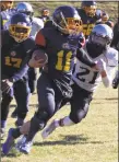  ?? Richard Gregory / Richard Gregory ?? Wolcott Tech / Housatonic / Wamogo running back Troy Brazee, left, turns the corner against Abbott Tech/Immaculate on Thursday.