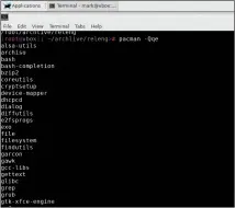  ??  ?? The output of the pacman -Qqe displays every package that’s installed on the system.