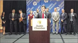  ?? CONTRIBUTE­D ?? Austin school district Superinten­dent Paul Cruz, accompanie­d by nine other local superinten­dents, announces a goal to enroll 70 percent of the area’s high school students directly into college from high school next year.