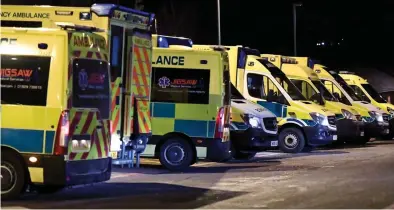  ??  ?? Long wait: Ambulances queue up at the busy Queen Alexandra Hospital in Portsmouth