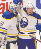  ?? GEOFF BURKE/USA TODAY SPORTS ?? Sabres goaltender Dustin Tokarski and left winger Victor Olofsson are among the crew giving hope to Buffalo fans.