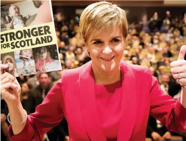  ??  ?? Expensive pledges: Nicola Sturgeon launches the SNP manifesto in Perth yesterday