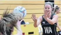  ?? PHOTO: GREGOR RICHARDSON ?? Safely delivered . . . Southern Magpies wing attack Zoe Flockton passes the ball during their match against Physed A at the Edgar Centre in Dunedin on Saturday.