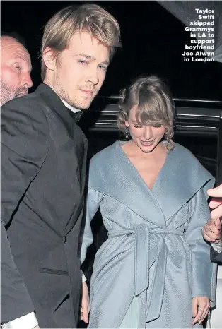  ??  ?? Taylor Swift skipped Grammys in LA to support boyfriend Joe Alwyn in London