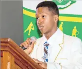  ?? PICTURE: FAYYAAZ AKOOB/ GAMEPLAN MEDIA ?? WISE WORDS: South Africa Under 19 star Andile Mokgakane, who led the winning Esikhaleni team to victory, addresses the players at the closing ceremony at the KZNCU, DSR and Sunfoil Township and Rural Cricket Developmen­t Schools’ Tournament which came...