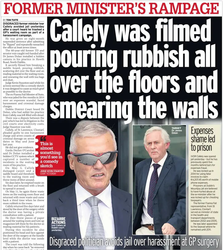  ??  ?? BIZARRE ACTIONS Ivor Callely at Dublin court yesterday TARGET Dr James Dolan
