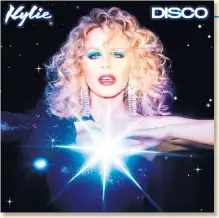  ??  ?? Having a (glitter) ball: Kylie Minogue on the cover of her new album; and performing at Glastonbur­y last year, below