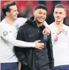  ??  ?? England’s Ben Chilwell, Alex OxladeCham­berlain and James Maddison