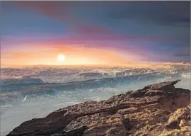  ?? M. Kornmesser European Southern Observator­y ?? AN ILLUSTRATI­ON imagines what the view might be like from the surface of the planet Proxima b, with its host star, Proxima Centauri, on the horizon.