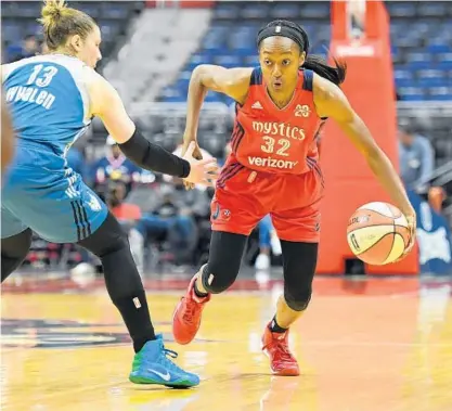  ?? RICKY CARIOTI/THE WASHINGTON POST ?? Recent University of Maryland graduate Shatori Walker-Kimbrough is averaging 7.7 minutes of playing time through her first 10 games with the Mystics. Washington’s WNBA franchise selected her No. 6 overall in April’s draft after an All-America career...