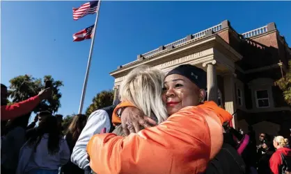  ?? Photograph: James Gilbert/EPA ?? Supporters react after the jury reached a guilty verdict for the death of black jogger Ahmaud Arbery.