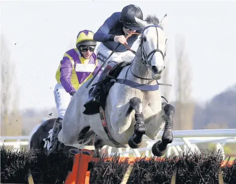  ??  ?? Snow Leopardess ridden by Aidan Coleman clears the last hurdle before going on to win The EBF & TBA Novices’ Hurdle Finale run at Newbury yesterday and below, Warriors Tale ridden by Sean Bowen win The Insure With Be Wiser Handicap Steeple Chase Race