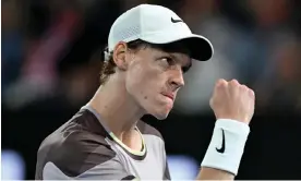  ?? Australian Open. Photograph: Lukas Coch/AAP ?? Jannik Sinner continued his fine form to defeat the No 5 seed Andrey Rublev at the