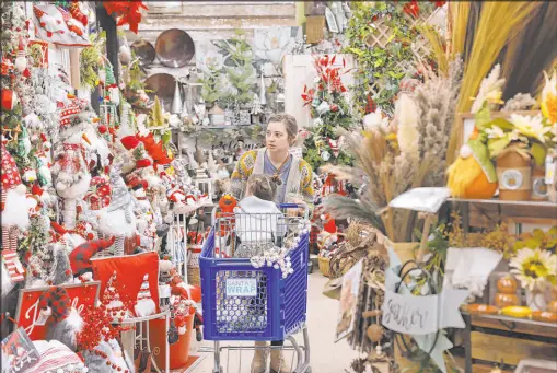  ?? K.M. Cannon
Las Vegas Review-journal @Kmcannonph­oto ?? Bethany Delgadillo and her daughter Elowyn, 2, shop at Santa’s Wrap home decor and furniture store on Nov. 10. The store specialize­s in seasonal decoration­s with Christmas being their biggest season.