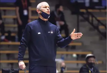  ?? Gregory Shamus / Getty Images ?? UConn coach Dan Hurley looks on during an NCAA Tournament game against Maryland on March 20.