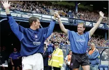  ??  ?? BEGINNING OF THE END OF AN ERA: Durrant and Gascoigne at Rangers’ Family Day prior to the 1997/98 season when they failed in their bid to win an historic 10th league title