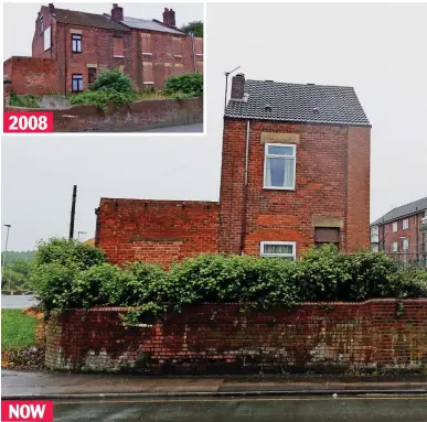  ??  ?? I’m staying put! Arthur Newey, right, and his home in Rotherham. Top left: The row of houses before the others were demolished 2008 NOW