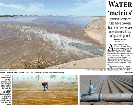  ?? Buy these photos at YumaSun.com PHOTOS BY RANDY HOEFT/YUMA SUN ?? IRRIGATION WATER POURS FROM A CANAL into a field Friday morning in the North Gila Valley.