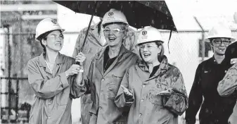  ?? Yi-Chin Lee / Staff file photo ?? U.S. Secretary of Energy Jennifer M. Granholm, center, tours an Air Liquide hydrogen facility in La Porte. Granholm announced her own “Earthshot” to reduce the cost of clean hydrogen.