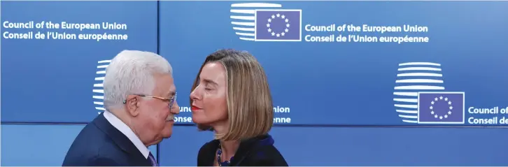  ??  ?? EUROPEAN UNION High Representa­tive for Foreign Affairs Federica Mogherini meets with Palestinia­n Authority President Mahmoud Abbas in January.