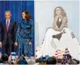  ?? Foto: Andrew Harnik, AP, dpa ?? Dieses Gemälde von Michelle Obama sah sich die kleine Parker im Museum an und lernte dadurch plötzlich die echte Mi chelle Obama kennen. Auf diesem Foto siehst du links auch Michelles Mann, Ba rack Obama.