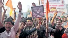  ?? RAFIQ MAQBOOL/ THE ASSOCIATED PRESS ?? Members of India’s Rajput community shout slogans as they protest against the release of Bollywood film Padmavati in Mumbai, India, on Monday.