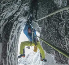  ?? Photograph courtesy of Omega Guiding. ?? Climber Ali Rose about to tackle the crux cave pitch of the Darth Vader route on Ben Nevis.